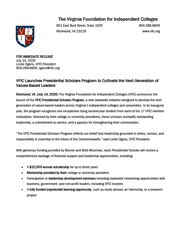 VFIC Announces Presidential Scholars Program